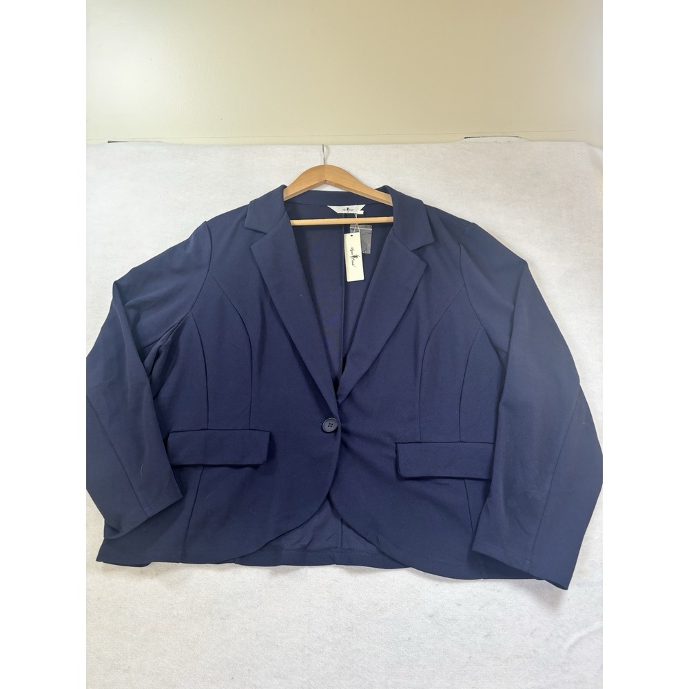 Agnes Orinda Blazer Women 3XL Navy Notched Lapel Stretch‎ Office Boss Career NWT